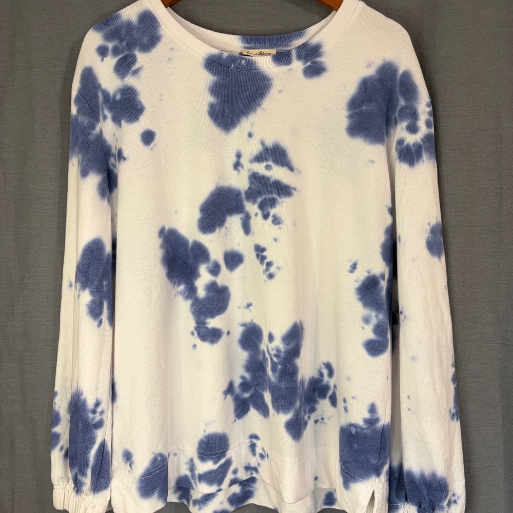 Jane & Delancey Blue White Tie Dye Lightweight Sweatshirt Womens Small NWOT